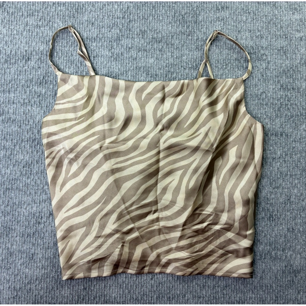 Forever 21 Women S Taupe Ivory Zebra Print Satin Cami Crop Top Adjustable NWT